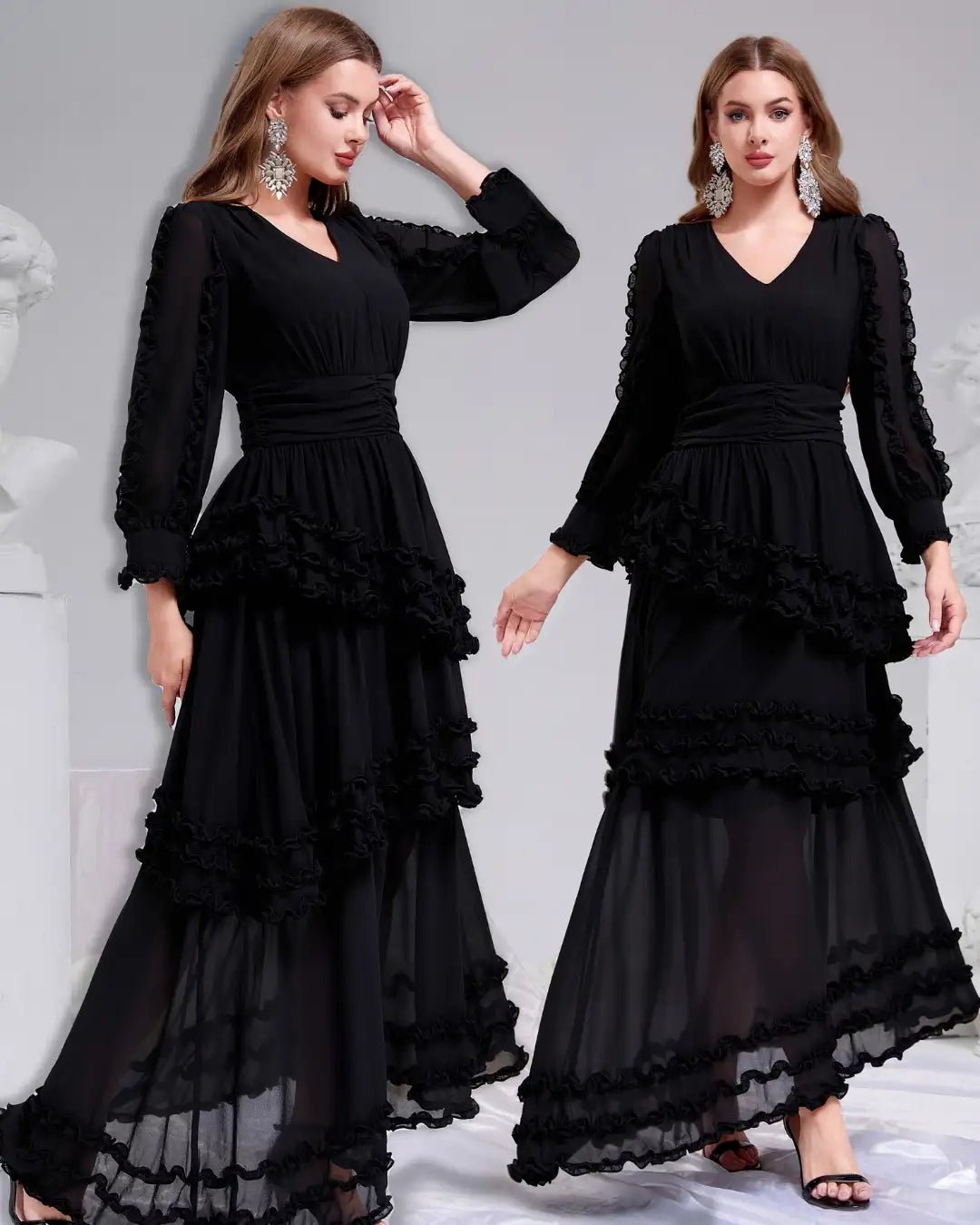 Red Ruffle Tiered Chiffon Maxi Dress | Elegant Occasion Wear