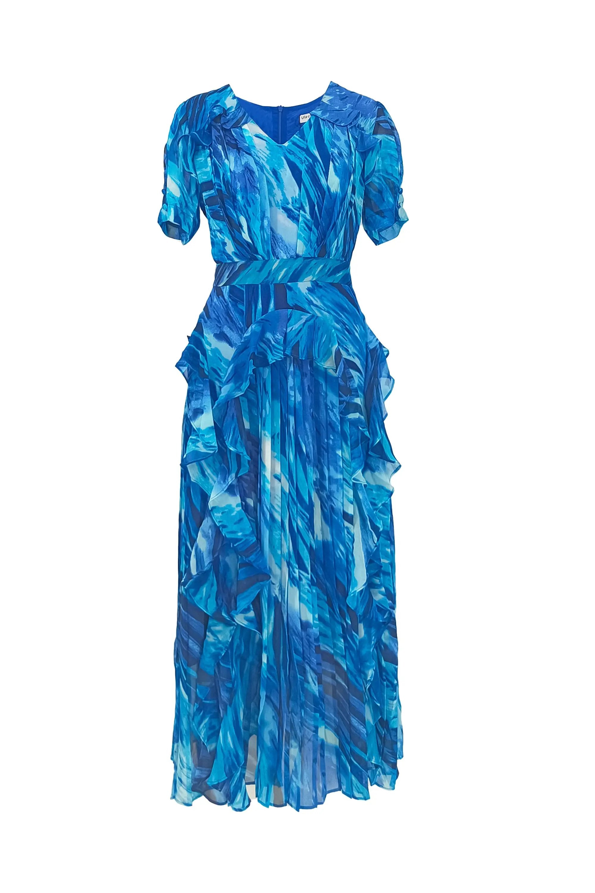 Ladies Summer Elegant V-Neck Ruffle Dress ULA