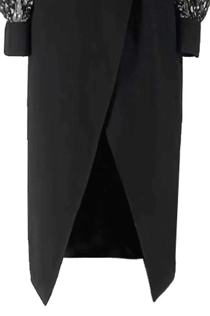 Black Hepburn Style Long Sleeved Dress, French Style Waist Length Dress ULA