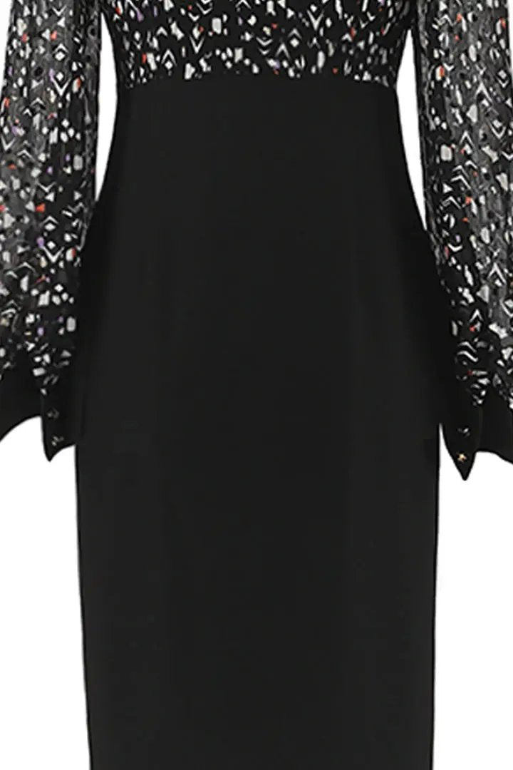 Black Hepburn Style Long Sleeved Dress, French Style Waist Length Dress ULA