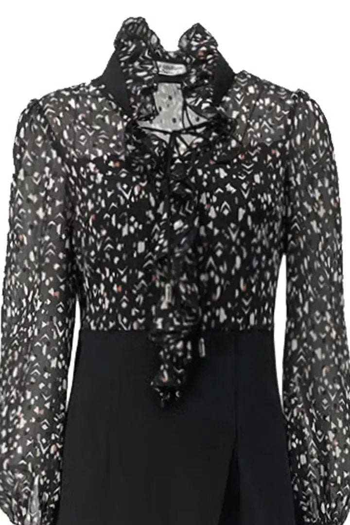 Black Hepburn Style Long Sleeved Dress, French Style Waist Length Dress ULA