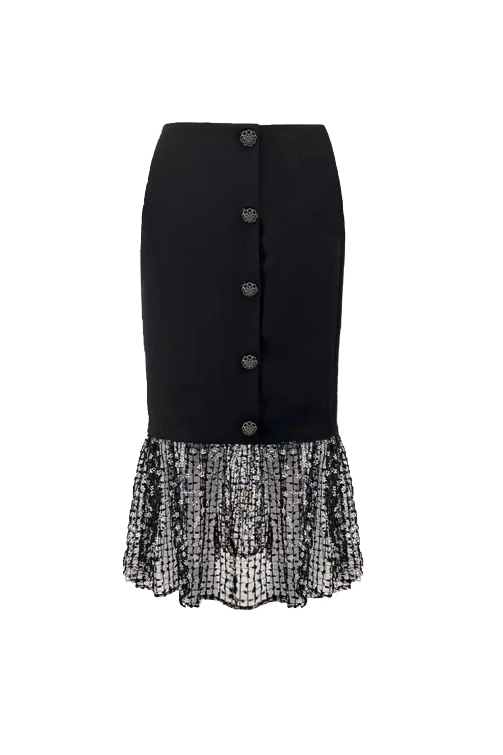 High and Black Lace Sequin Mesh Skirt for Women's Spring/Summer Hollow Buttocks Skirt Two-piece Set ULA