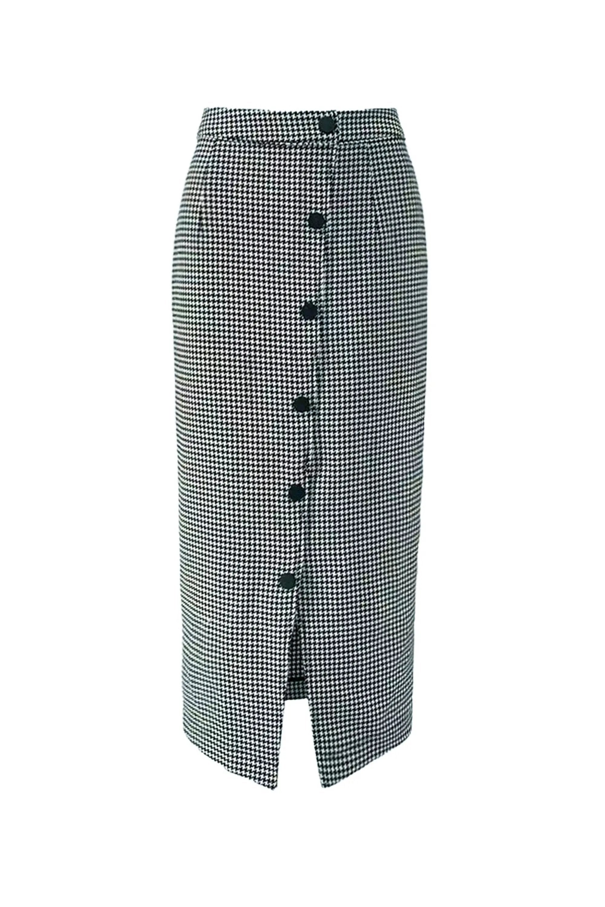 Qianniao grid suit jacket half skirt solid color long skirt three piece set ULA